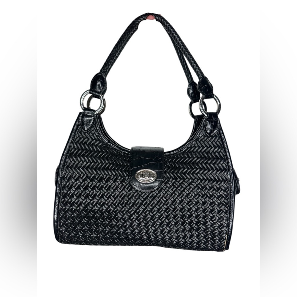 Vintage Cold water Creek Leather Woven Bag Crocodile Silver Grunge Hardware